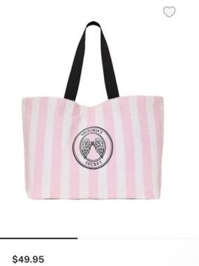 Victoria's Secret Pink and White Striped Terry Tote with Black Handles
